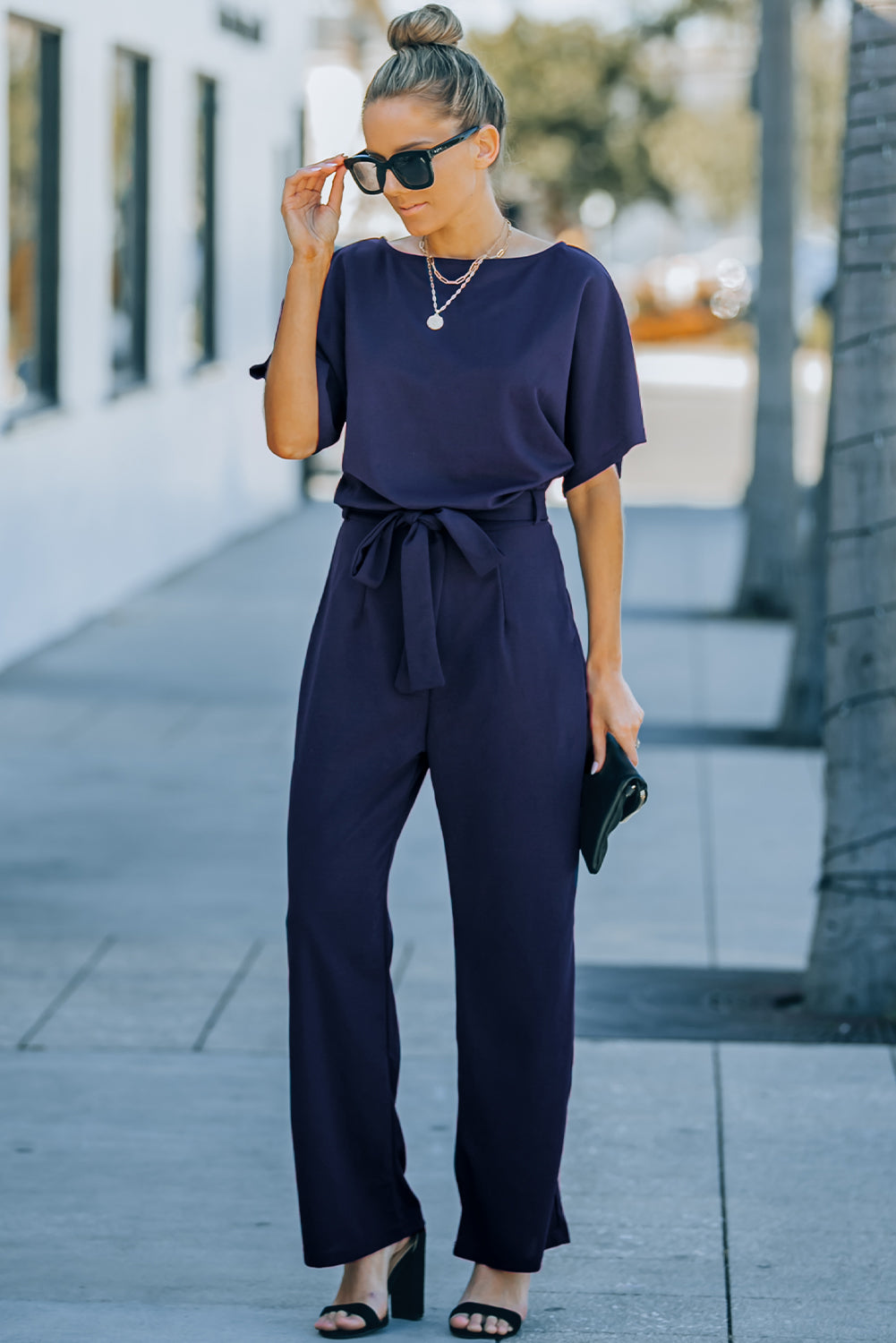 Full Size Tie Waist Straight Leg Jumpsuit - Shimmervee