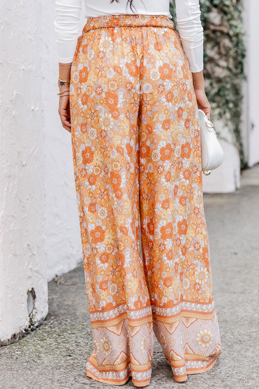 Floral Tie Front Wide Leg Pants