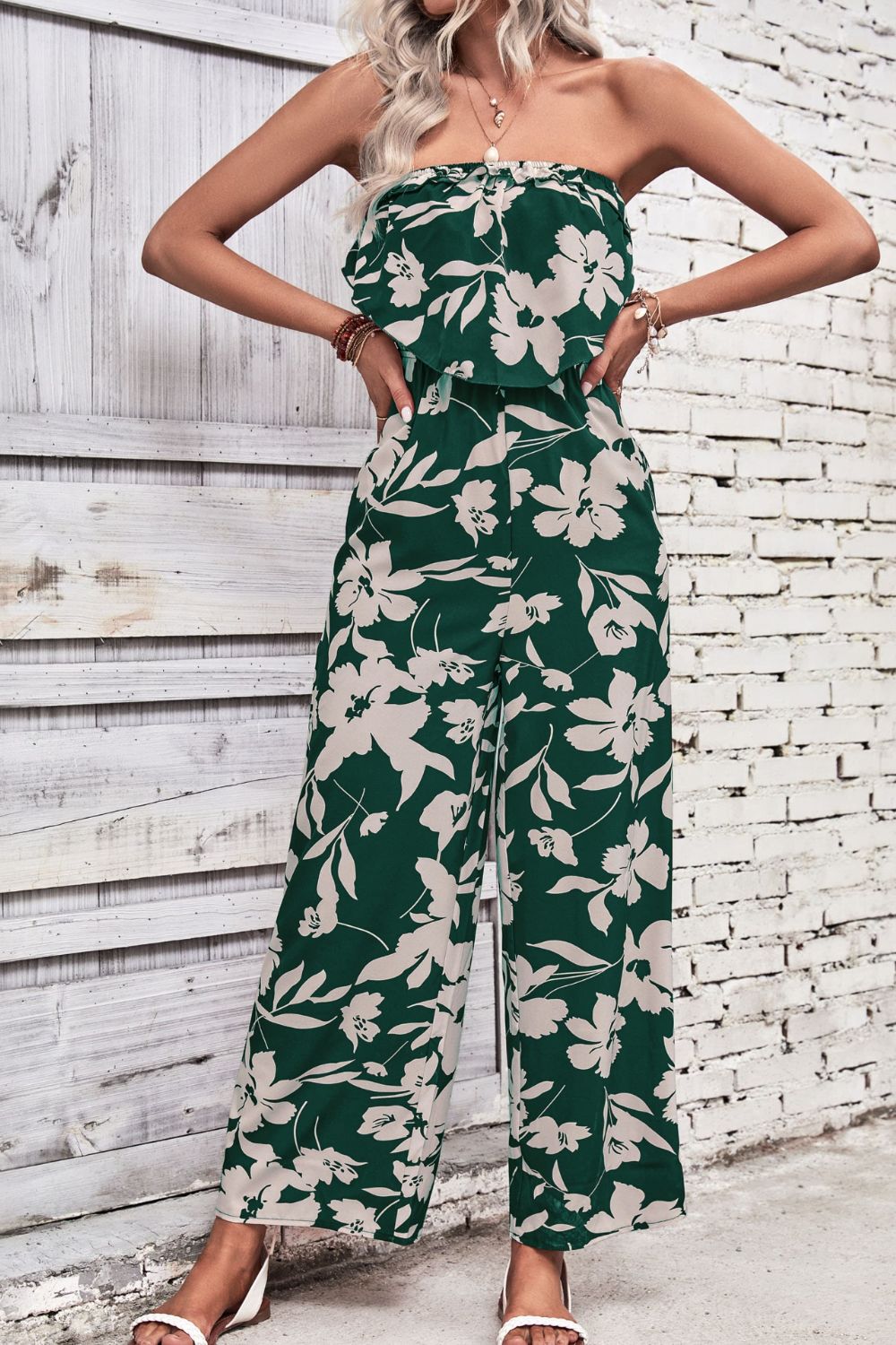 Perfee Floral Strapless Wide Leg Jumpsuit - Shimmervee