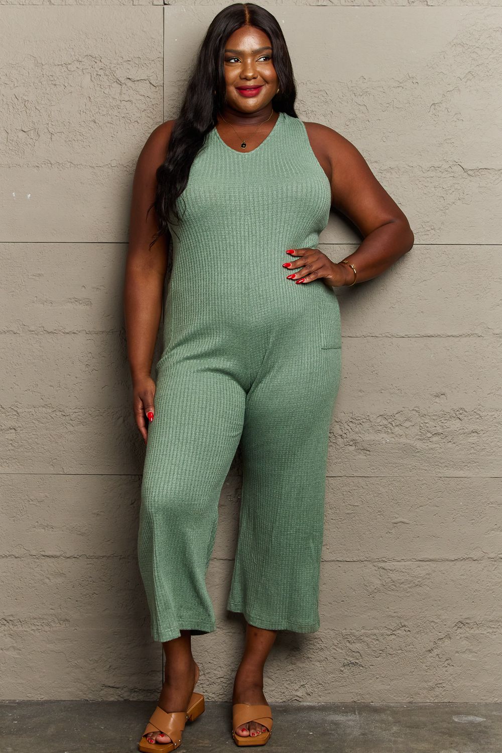 HEYSON Don't Get It Twisted Full Size Rib Knit Jumpsuit - Shimmervee