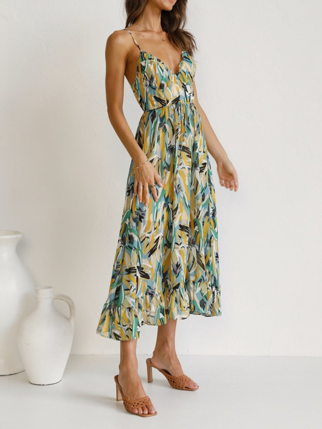 Printed Sleeveless Midi Cami dress - Shimmervee