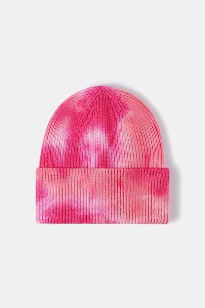 Tie-Dye Cuffed Rib-Knit Beanie Hat - Shimmervee