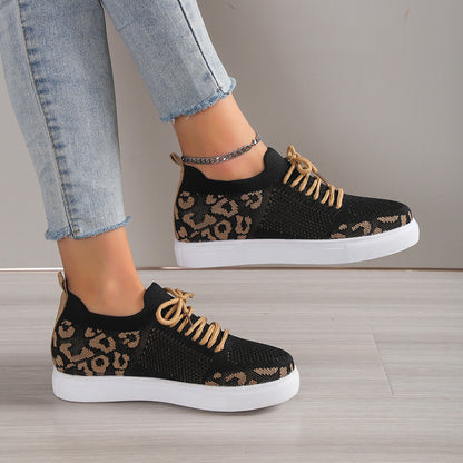 Lace-Up Leopard Flat Sneakers - Shimmervee