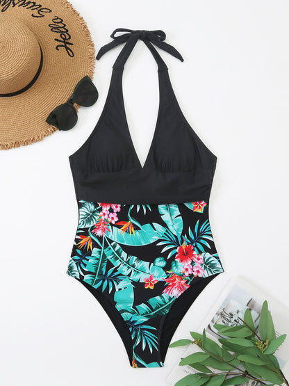 Printed Halter Neck One-Piece Swimwear