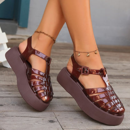 Plastic Woven Platform Sandals - Shimmervee