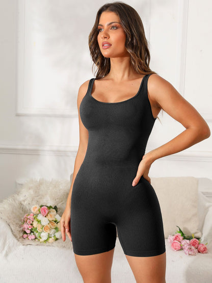 Scoop Neck Wide Strap Active Romper - Shimmervee