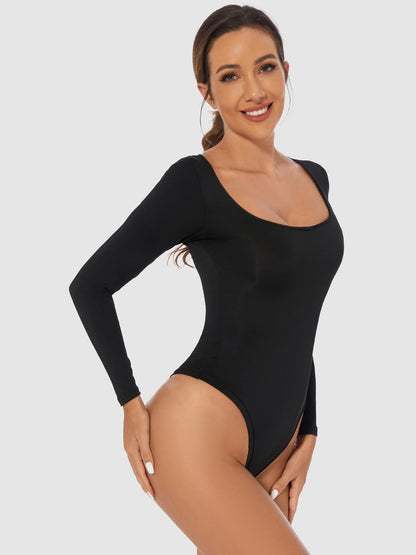 Full Size Scoop Neck Long Sleeve Bodysuit - Shimmervee