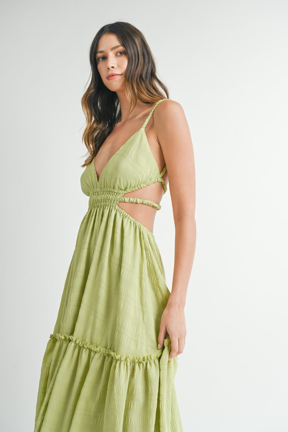 MABLE Cutout Waist Backless Maxi Dress - Shimmervee