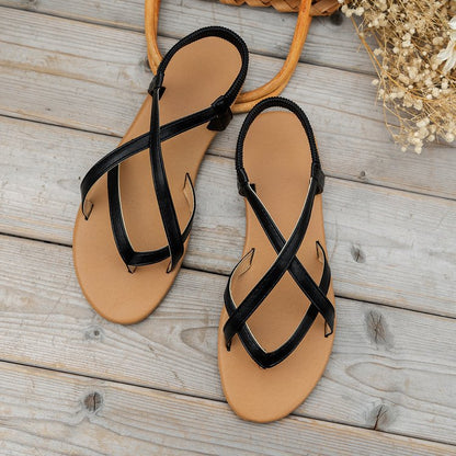 PU Leather Crisscross Flat Sandals - Shimmervee