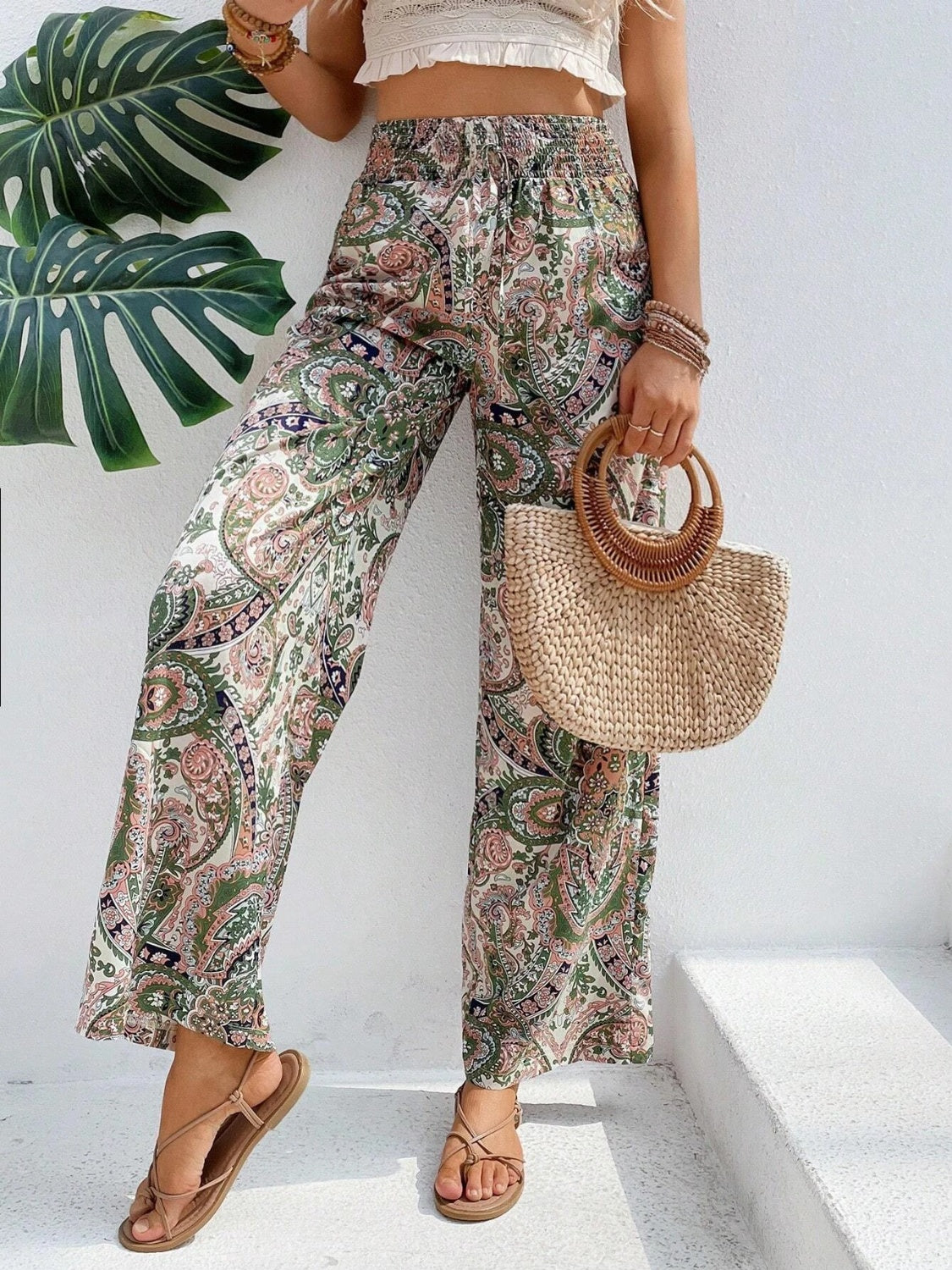 Printed Wide Leg Pants - Shimmervee