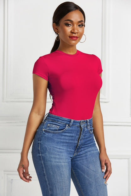 Round Neck Short Sleeve Bodysuit - Shimmervee