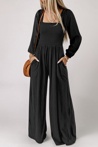 Square Neck Raglan Sleeve Jumpsuit with Pocket - Shimmervee