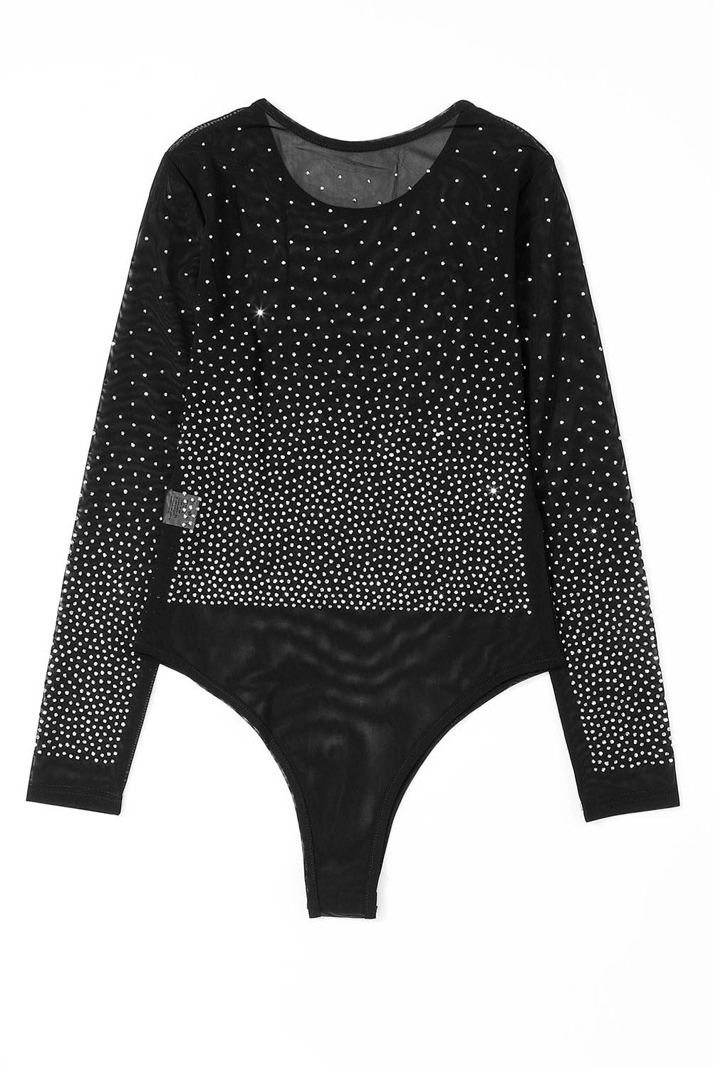 Rhinestone Embellished Mesh Long Sleeve Bodysuit - Shimmervee