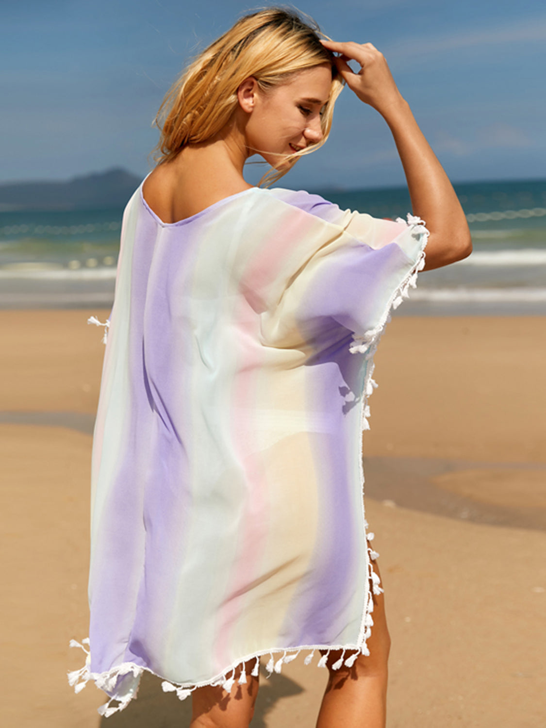 Tassel Boat Neck Half Sleeve Cover Up - Shimmervee