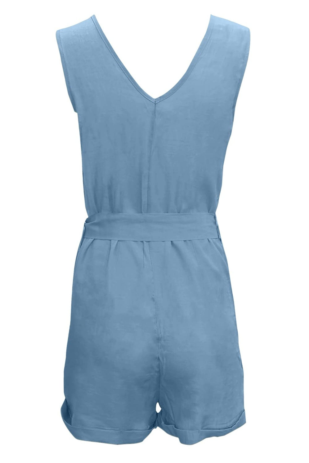 Full Size Tied V-Neck Sleeveless Romper with Pockets - Shimmervee