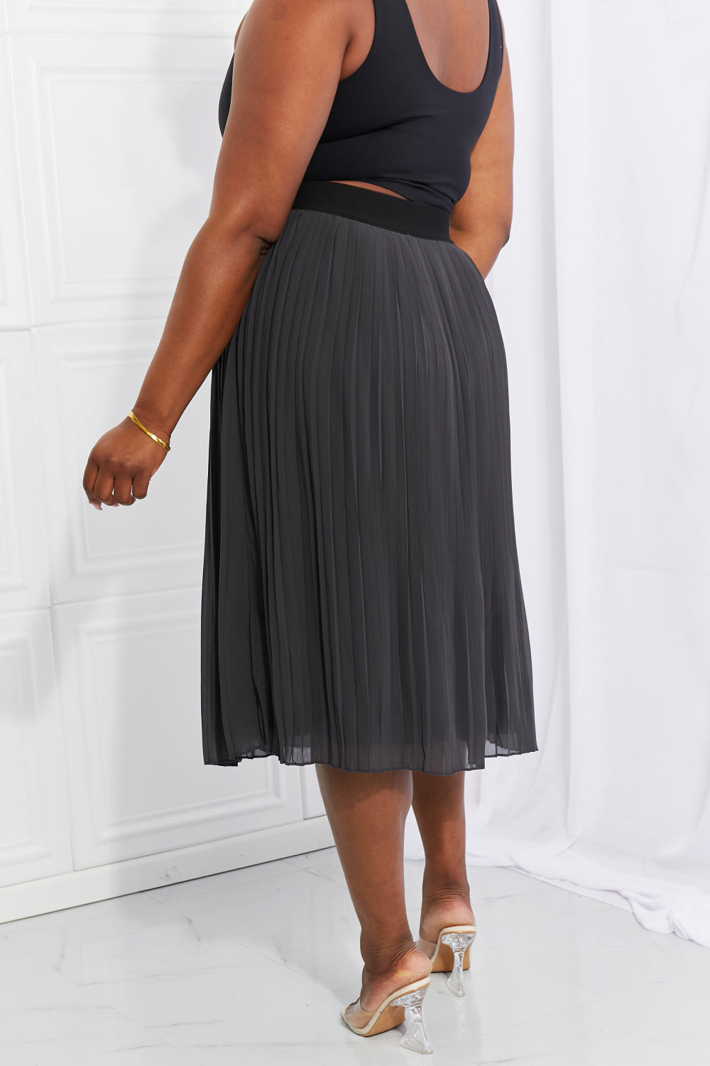 Zenana Full Size Romantic At Heart Pleated Chiffon Midi Skirt - Shimmervee