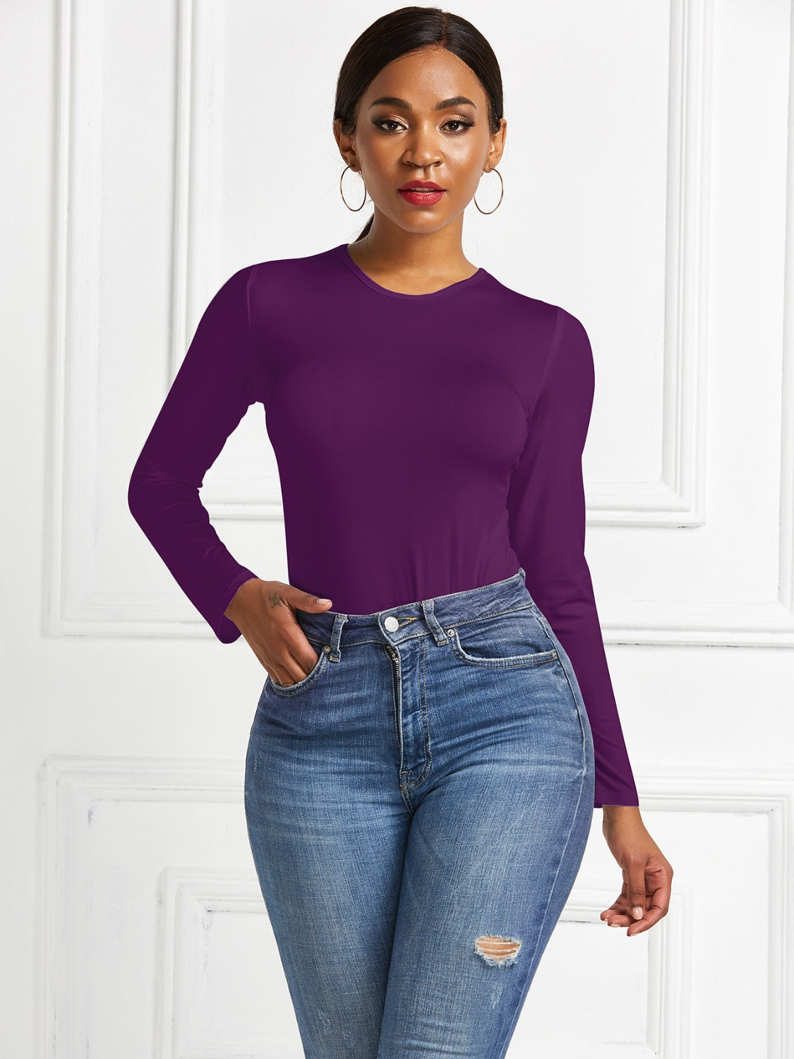 Round Neck Long Sleeve Bodysuit - Shimmervee