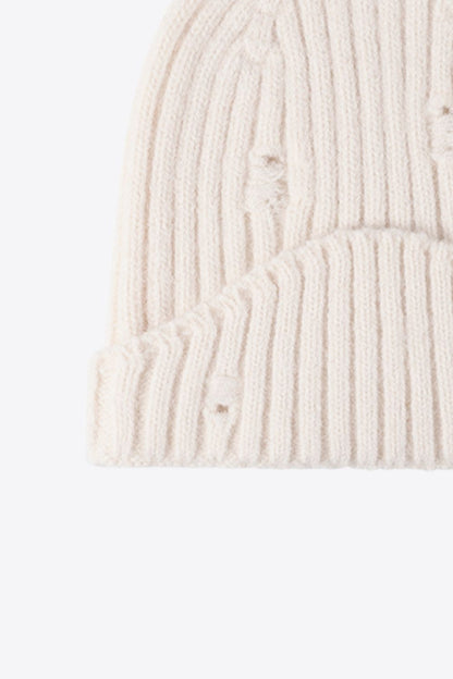 Distressed Rib-Knit Beanie - Shimmervee