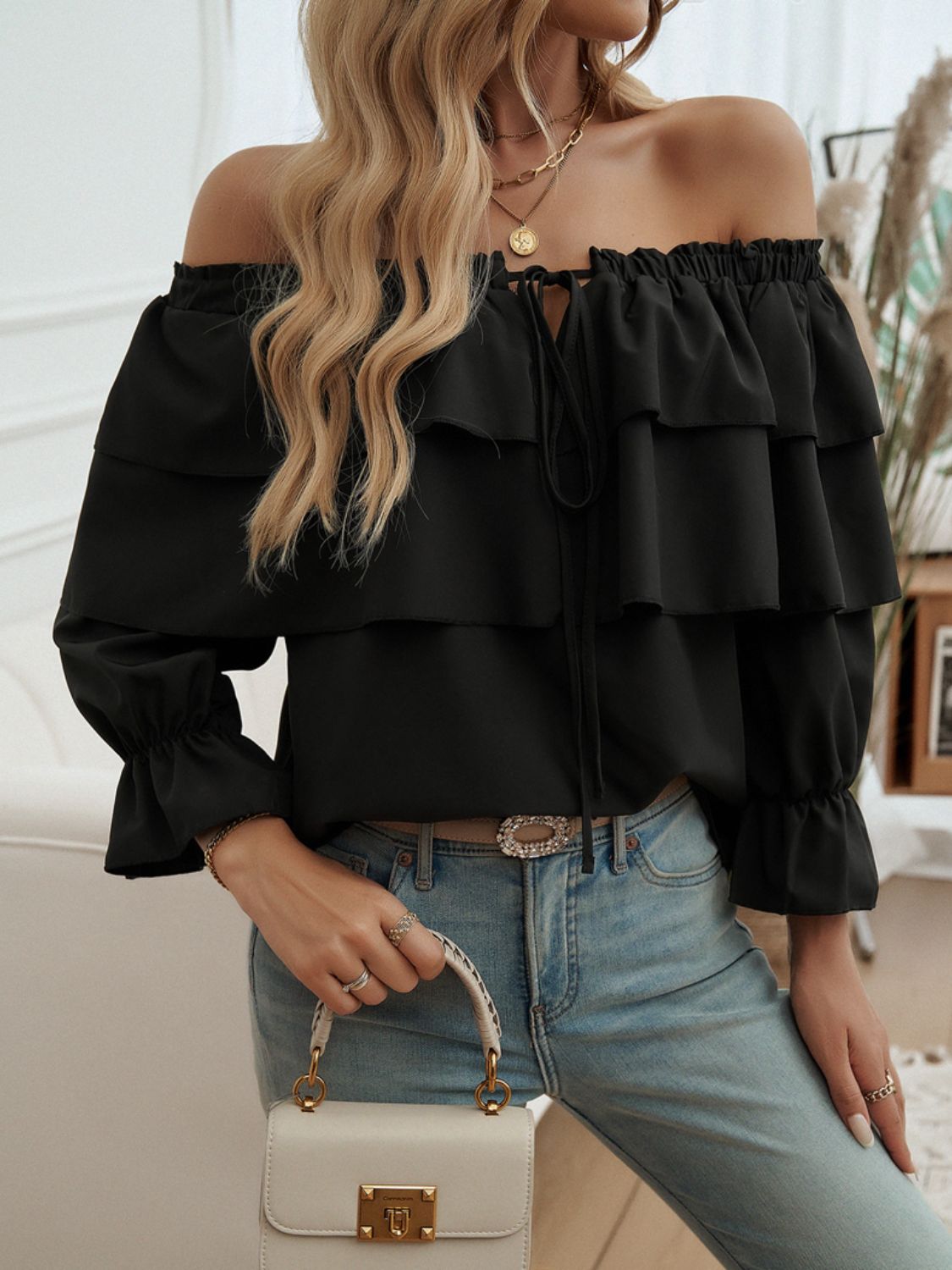 Devine Off-Shoulder Flounce Sleeve Blouse - Shimmervee