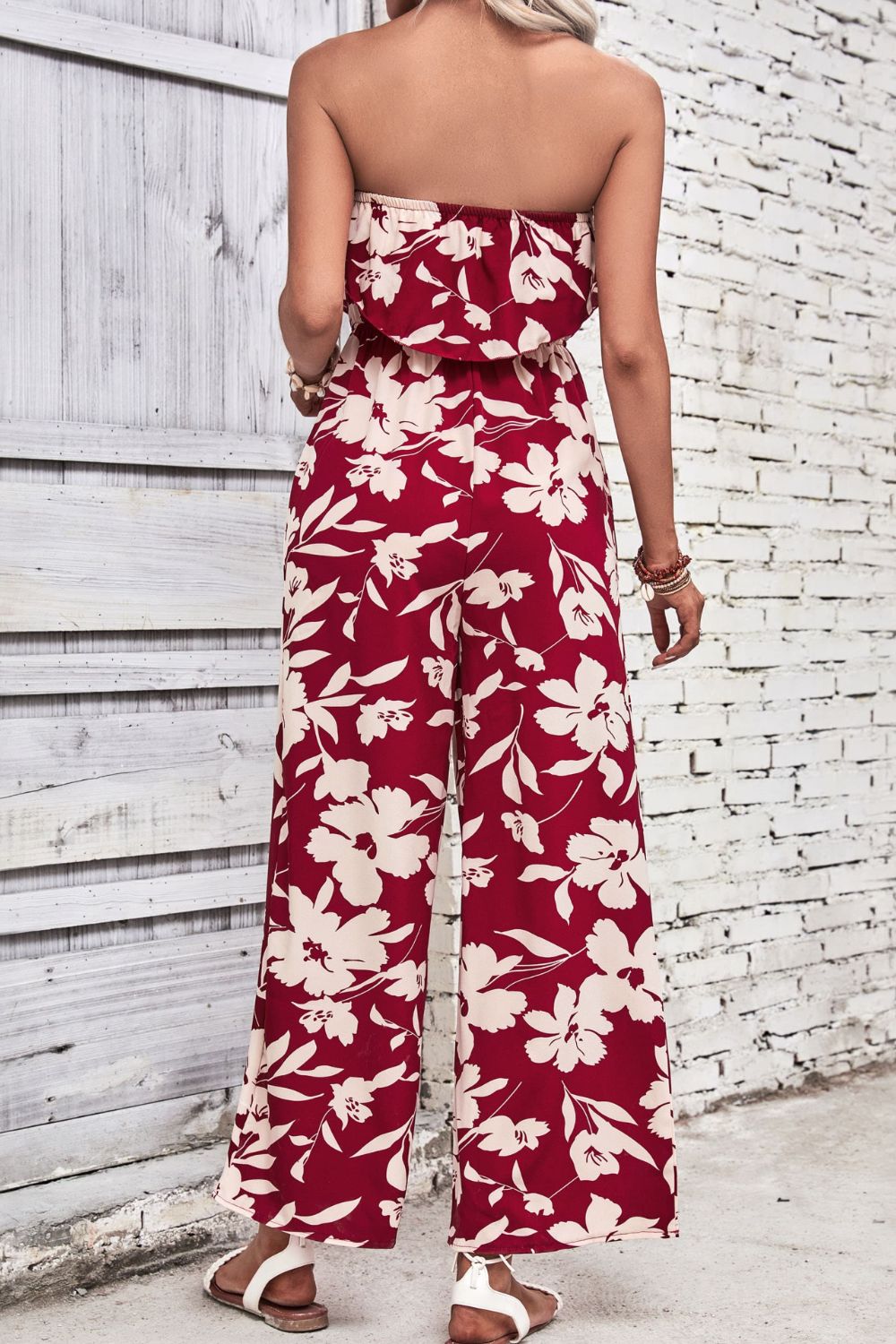 Perfee Floral Strapless Wide Leg Jumpsuit - Shimmervee