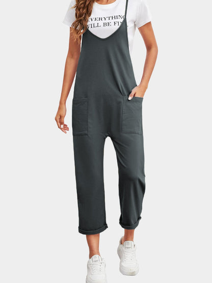 Full Size Spaghetti Strap Straight Leg Jumpsuit with Pockets - Shimmervee