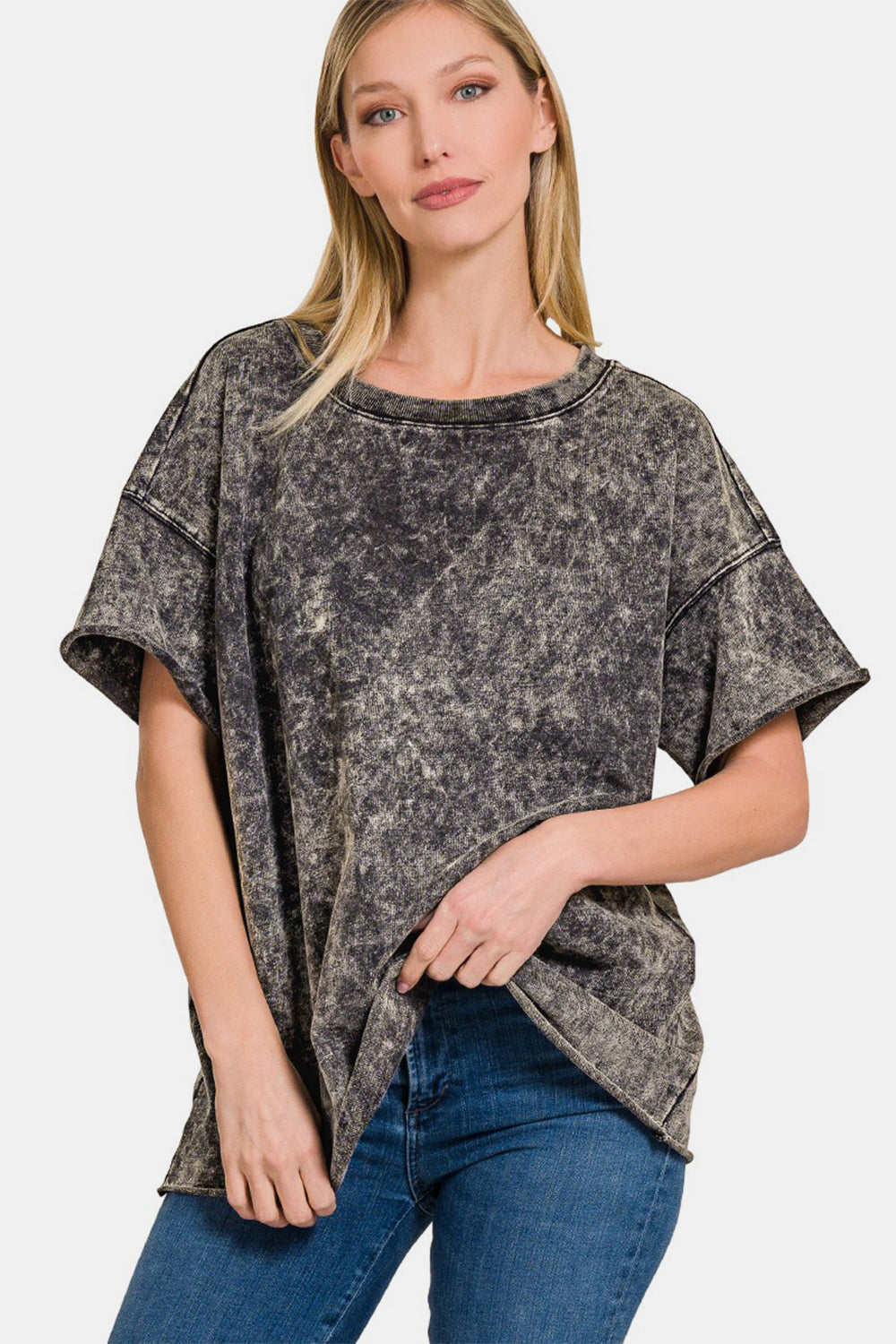 Zenana Rolled Round Neck Short Sleeve T-Shirt - Shimmervee