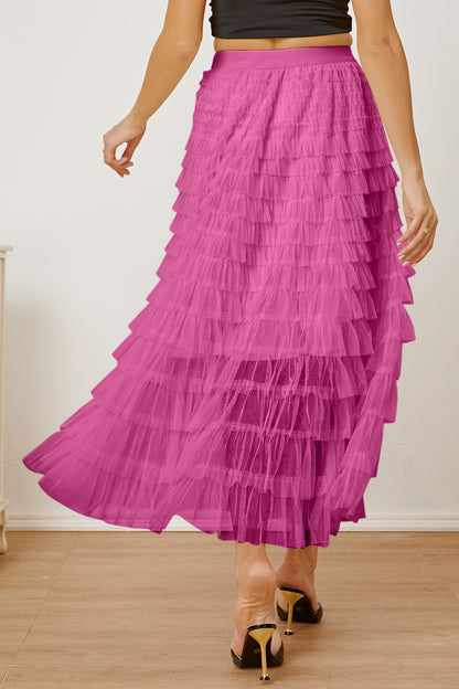 Ruched High Waist Tiered Skirt - Shimmervee