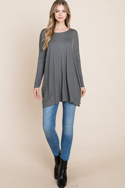 BOMBOM Round Neck Long Sleeve Oversized Top - Shimmervee