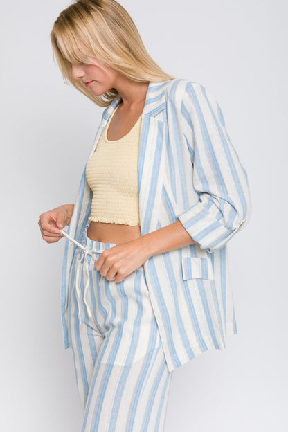 Love Tree Linen Woven Striped Blazer - Shimmervee