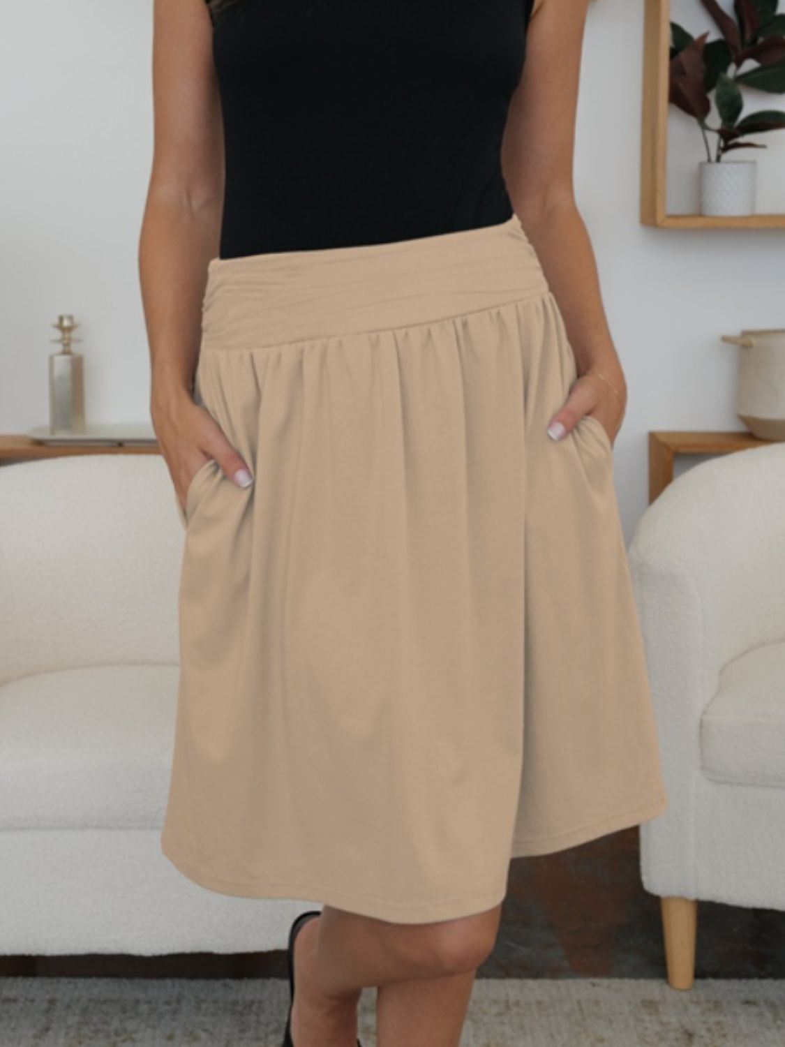 FAM-FAM Elastic Waist Skirt with Pockets - Shimmervee