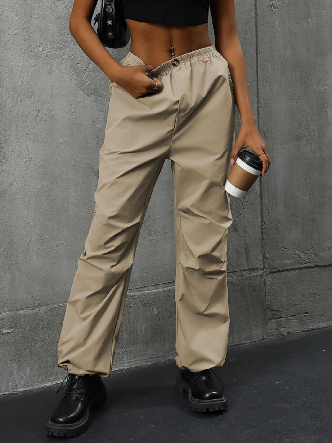 Perfee Pocketed Elastic Waist Pants