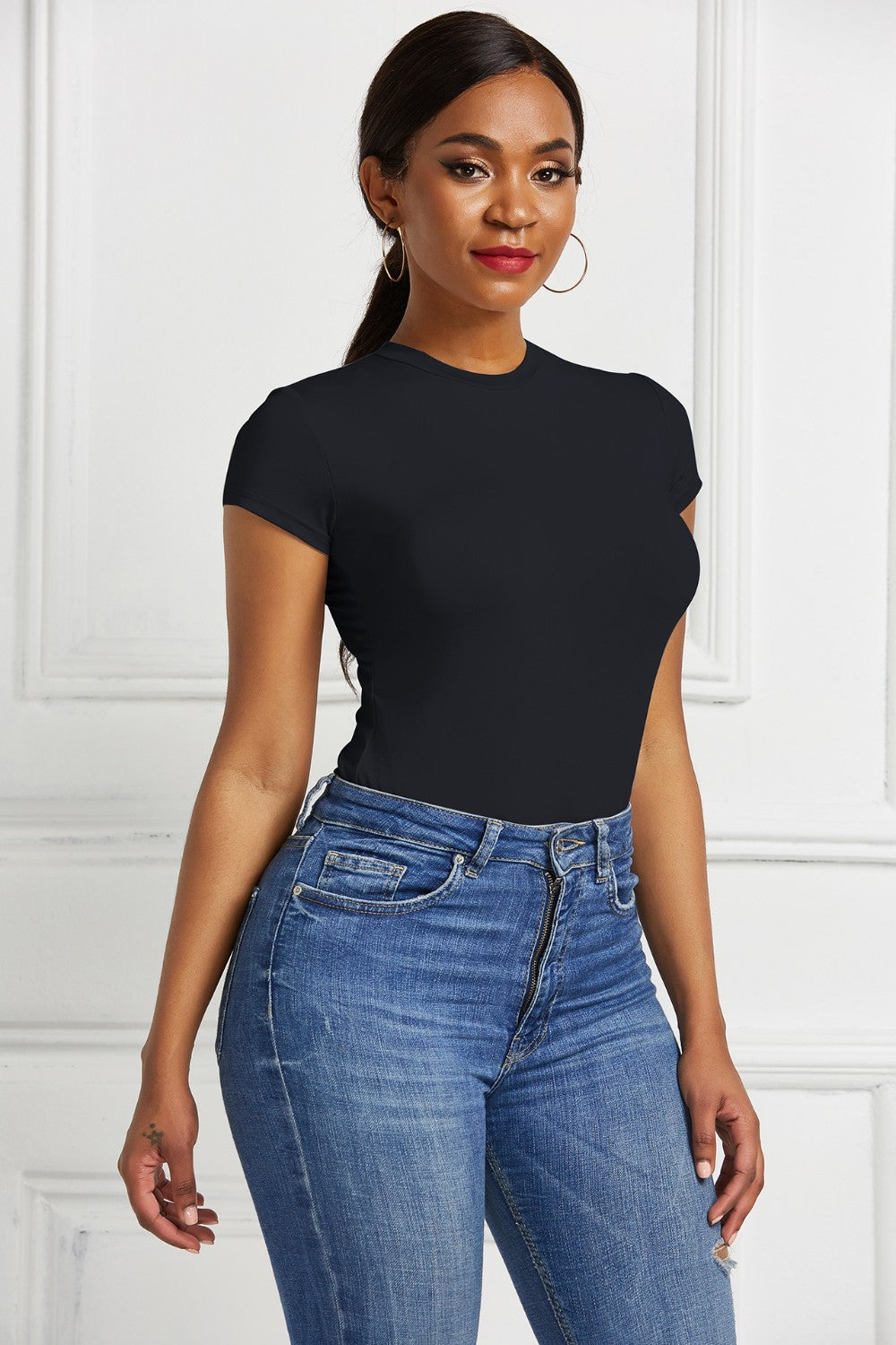 Round Neck Short Sleeve Bodysuit - Shimmervee