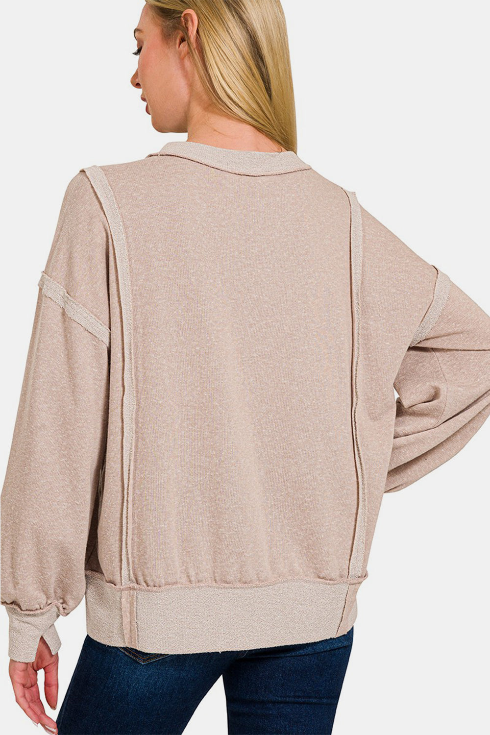 Zenana Washed Exposed-Seam Sweatshirt - Shimmervee