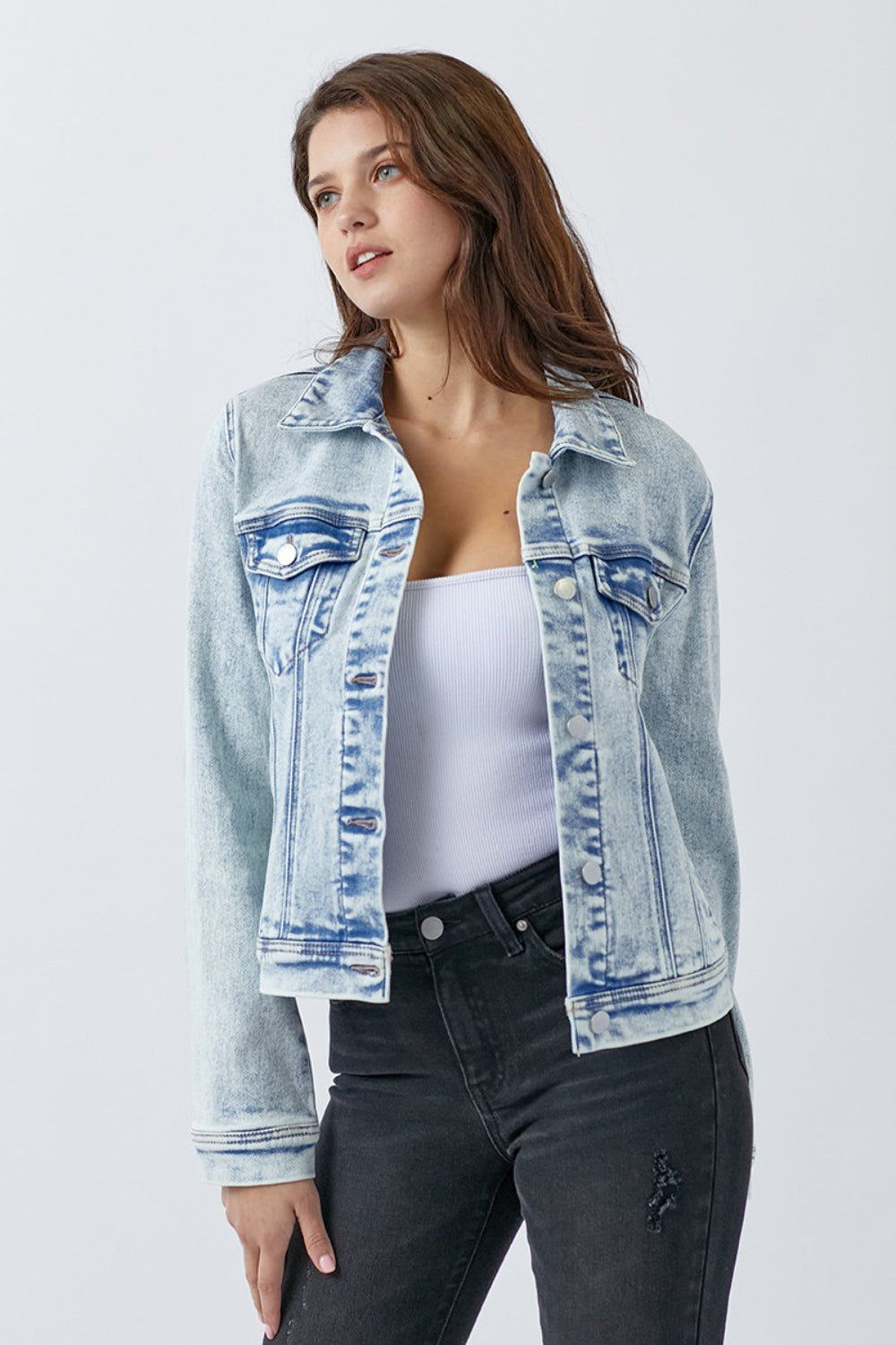 RISEN Button Up Washed Denim Jacket - Shimmervee