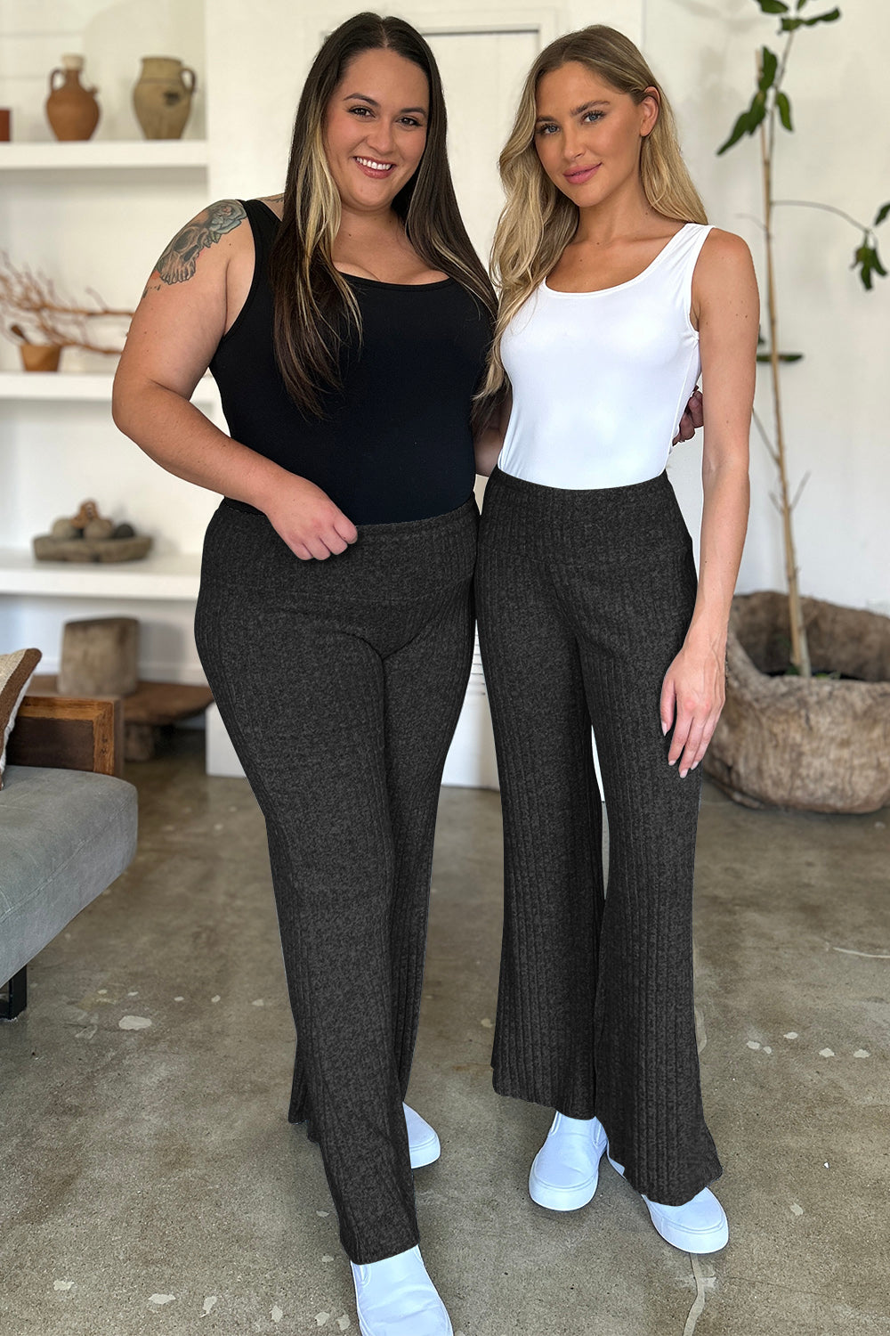 FAM-FAM Ribbed High Waist Flare Pants