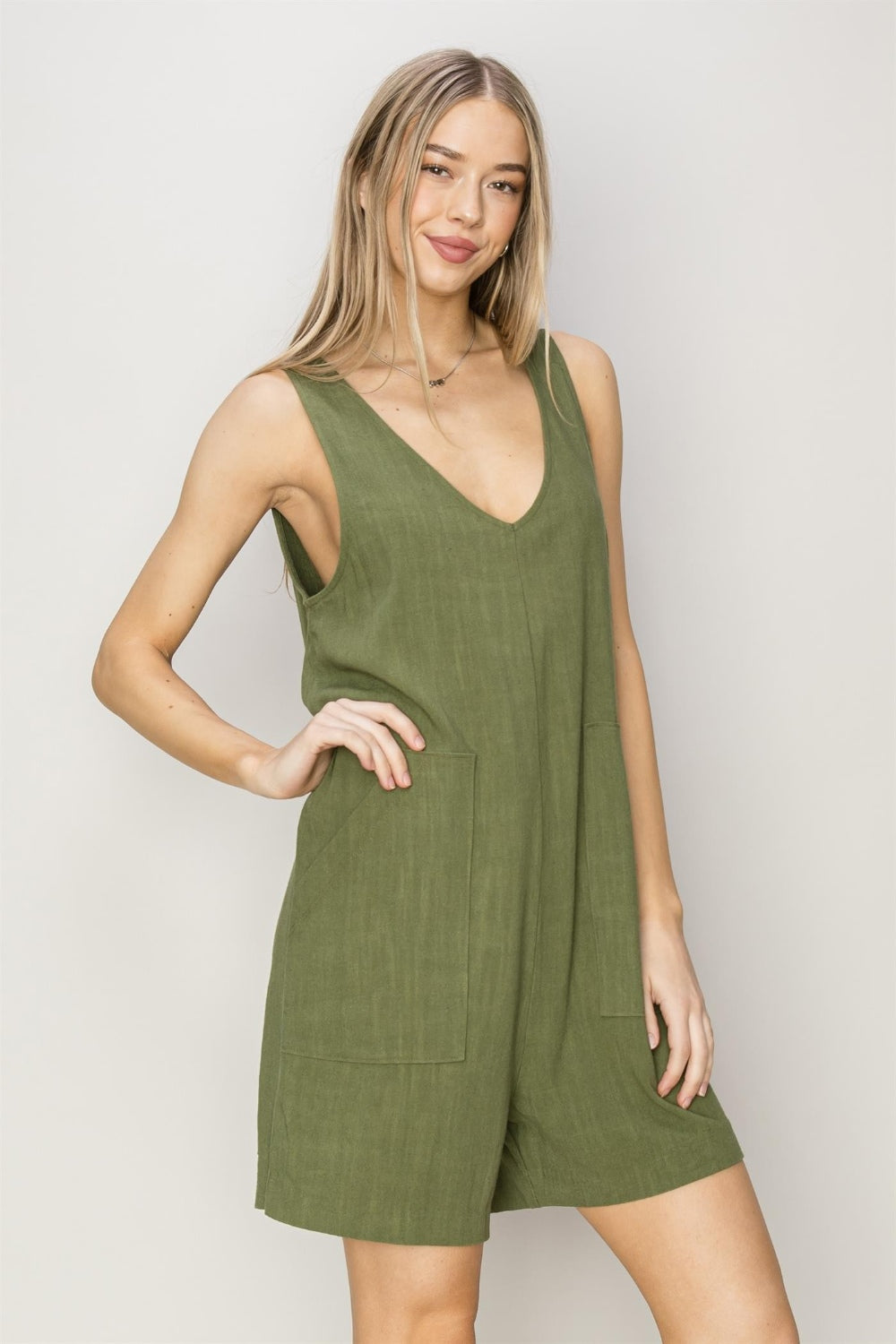 HYFVE V-Neck Sleeveless Romper with Pockets - Shimmervee