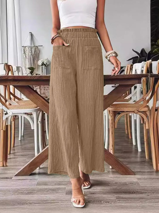 Pocketed Elastic Waist Wide Leg Pants