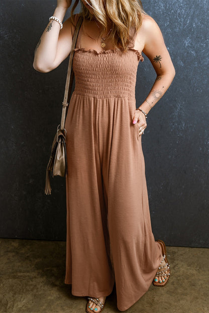 Frill Smocked Wide Leg Jumpsuit - Shimmervee