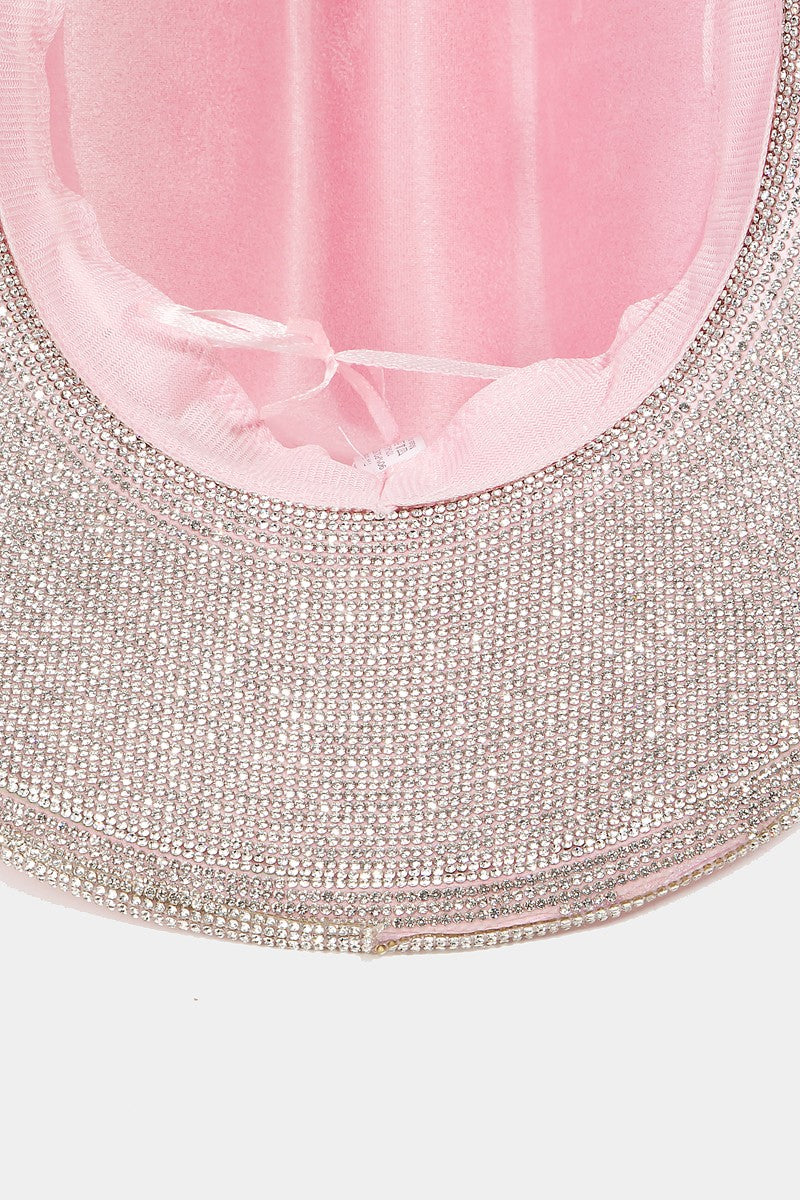 Fame Pave Rhinestone Trim Faux Suede Hat - Shimmervee