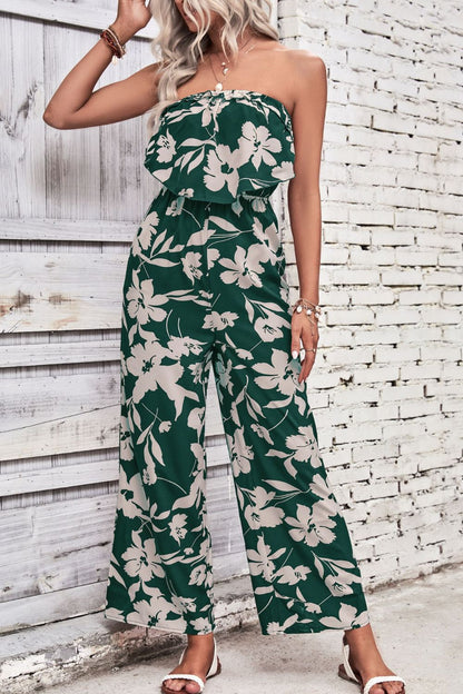 Perfee Floral Strapless Wide Leg Jumpsuit - Shimmervee