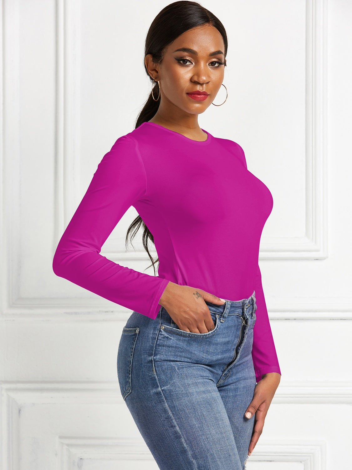 Round Neck Long Sleeve Bodysuit - Shimmervee