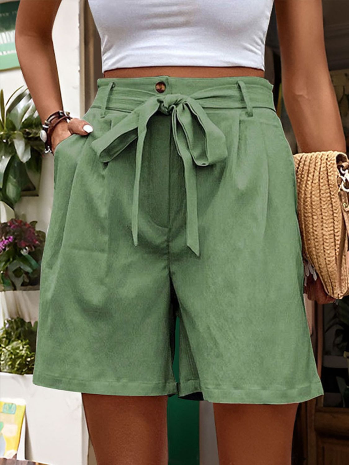 Perfee Tied High Waist Shorts with Pockets