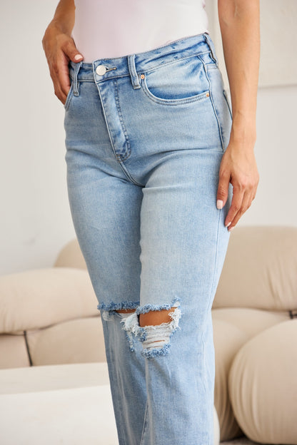 RFM Full Size Tummy Control High Waist Raw Hem Distressed Jeans