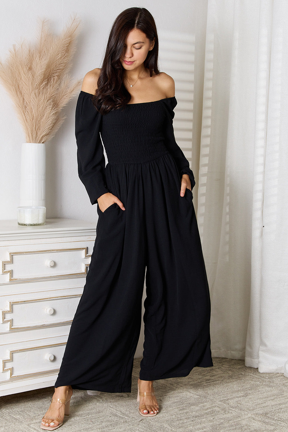 Double Take Square Neck Jumpsuit with Pockets - Shimmervee