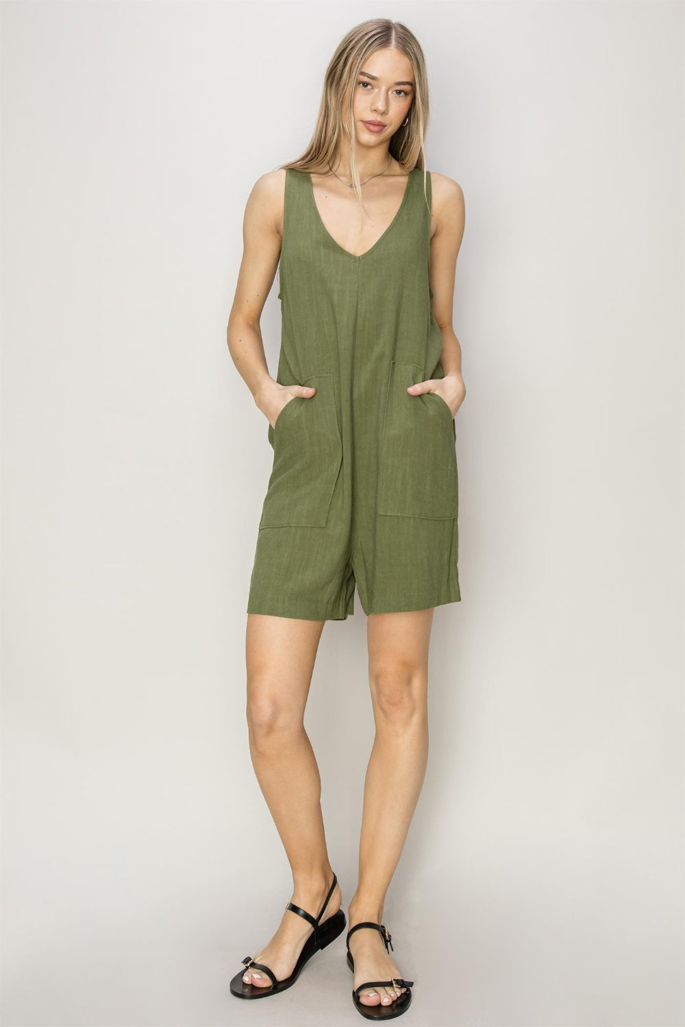 HYFVE V-Neck Sleeveless Romper with Pockets - Shimmervee