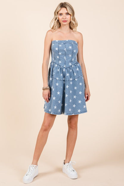 Star Denim Mini Dress - Shimmervee