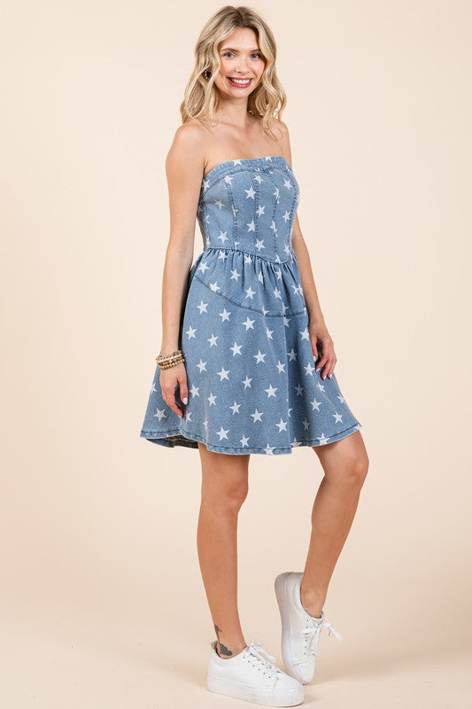 Star Denim Mini Dress - Shimmervee