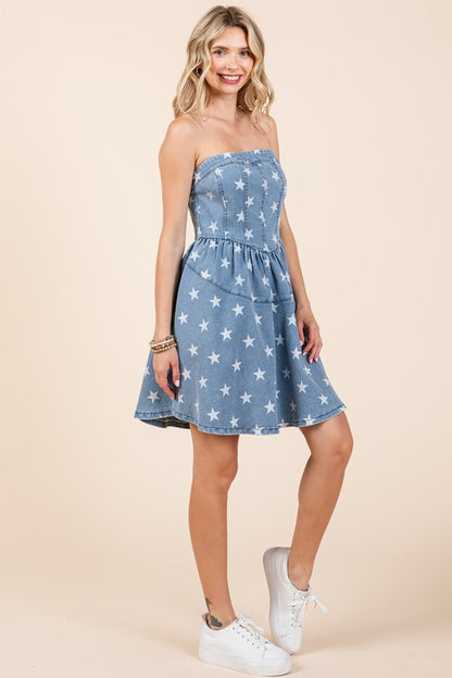 Star Denim Mini Dress - Shimmervee