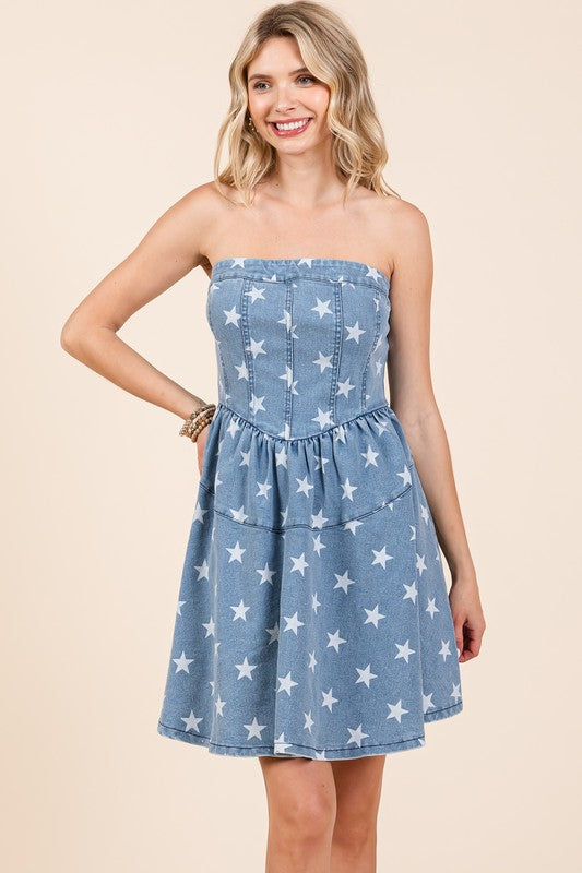 Star Denim Mini Dress - Shimmervee