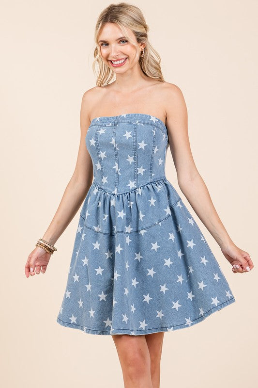 Star Denim Mini Dress - Shimmervee